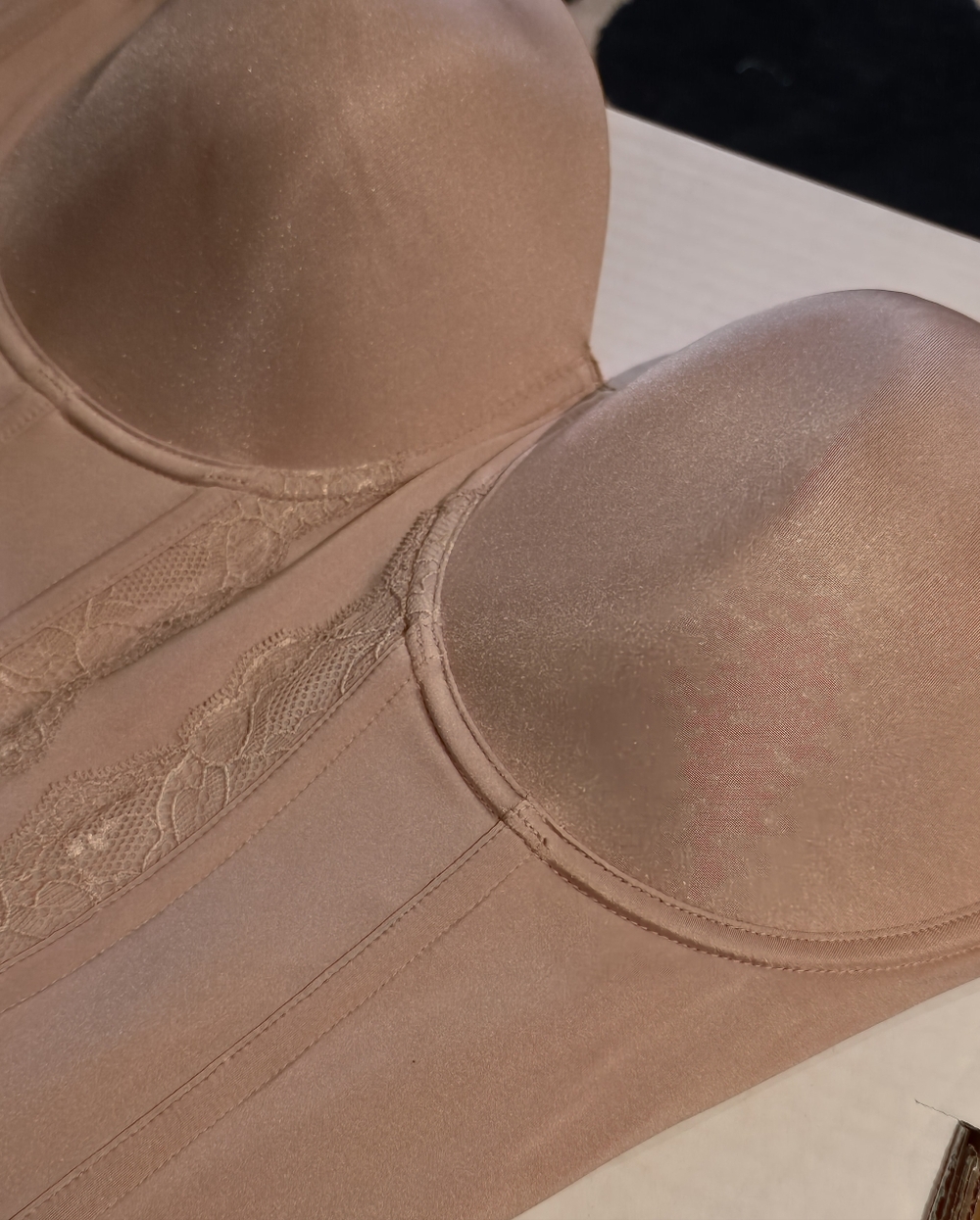 New Nude color Parfait lingerie brand strapless, longline bra bustier Size 34G